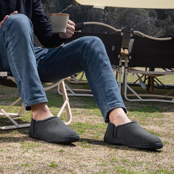 〽️Men\'s Wool Slippers Closed Toe Light Gray Faux Fur Elastic Gores Winter Shoes main image 6